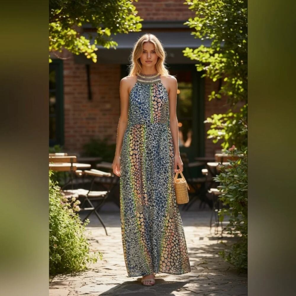 Anthropologie HD In Paris Mayacamas Beaded Maxi Dress Size 4